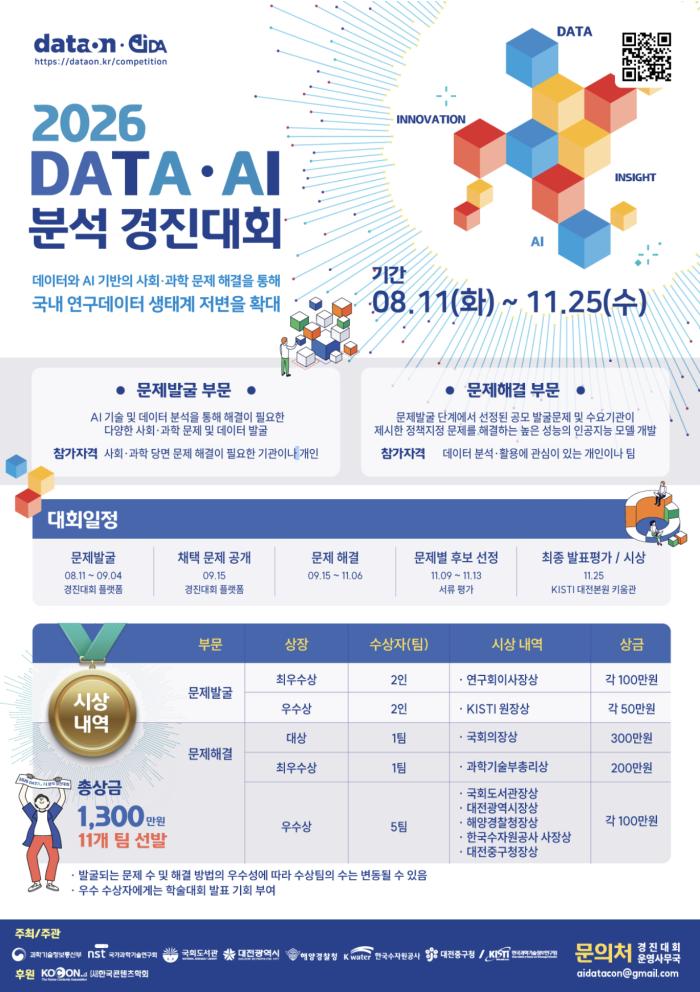2026 DATA·AI 분석 경진대회 개최…총상금 1,300만원·11개 팀 선발